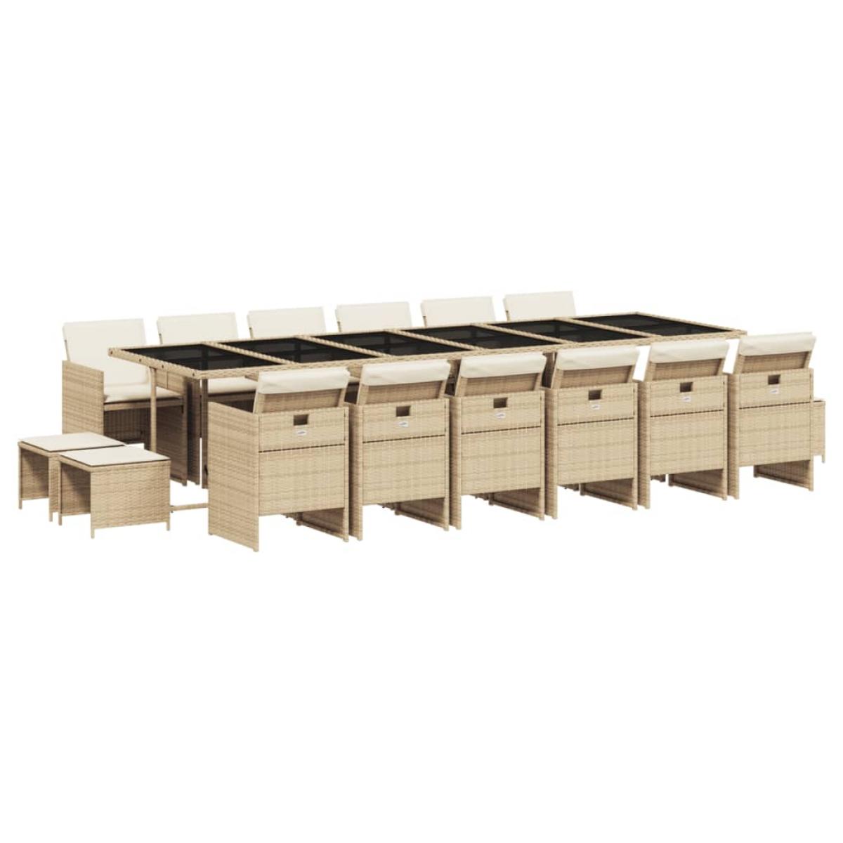 Set comedor de jardín 17 pzas con cojines ratán sintético beige