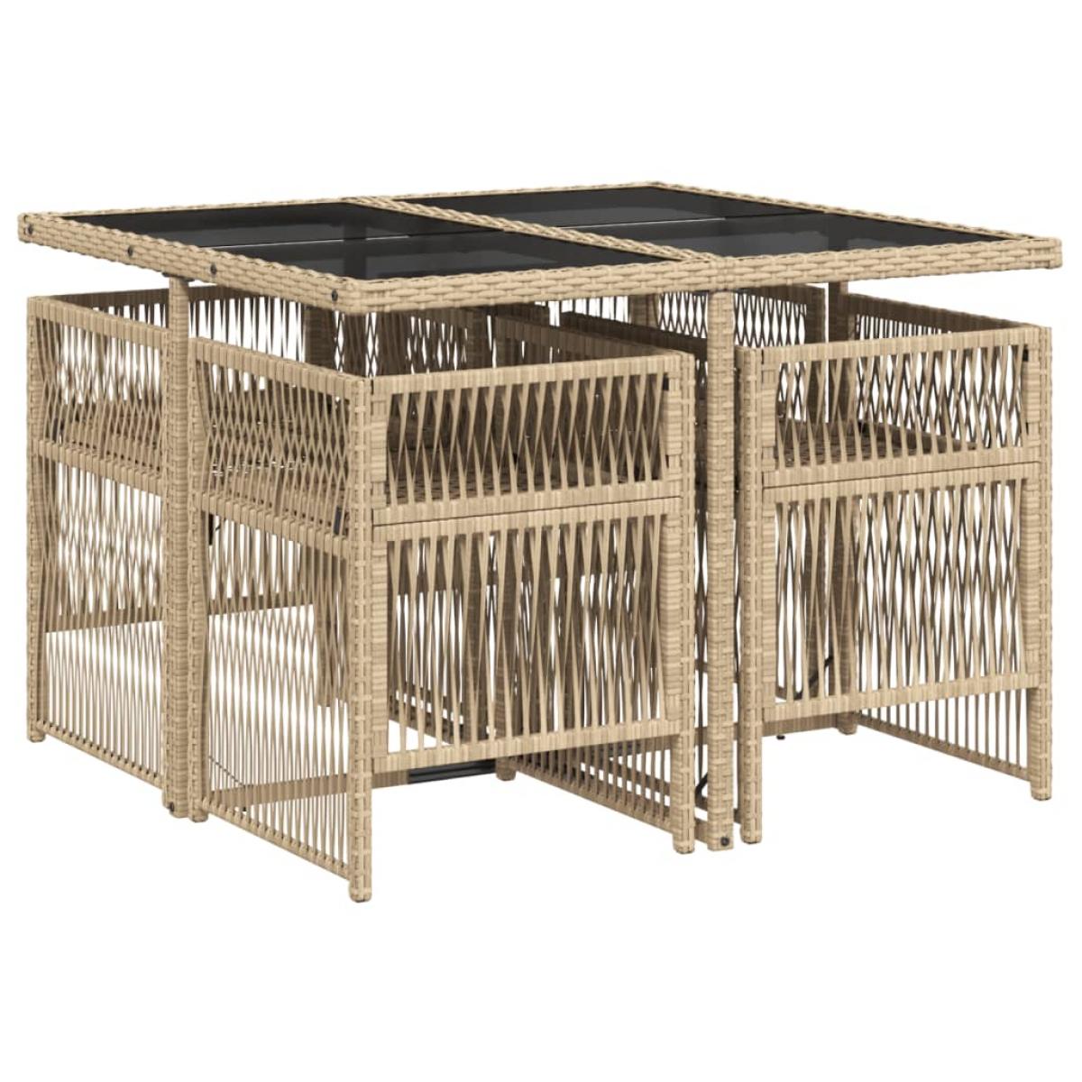 Set comedor de jardín 5 pzas con cojines ratán sintético beige