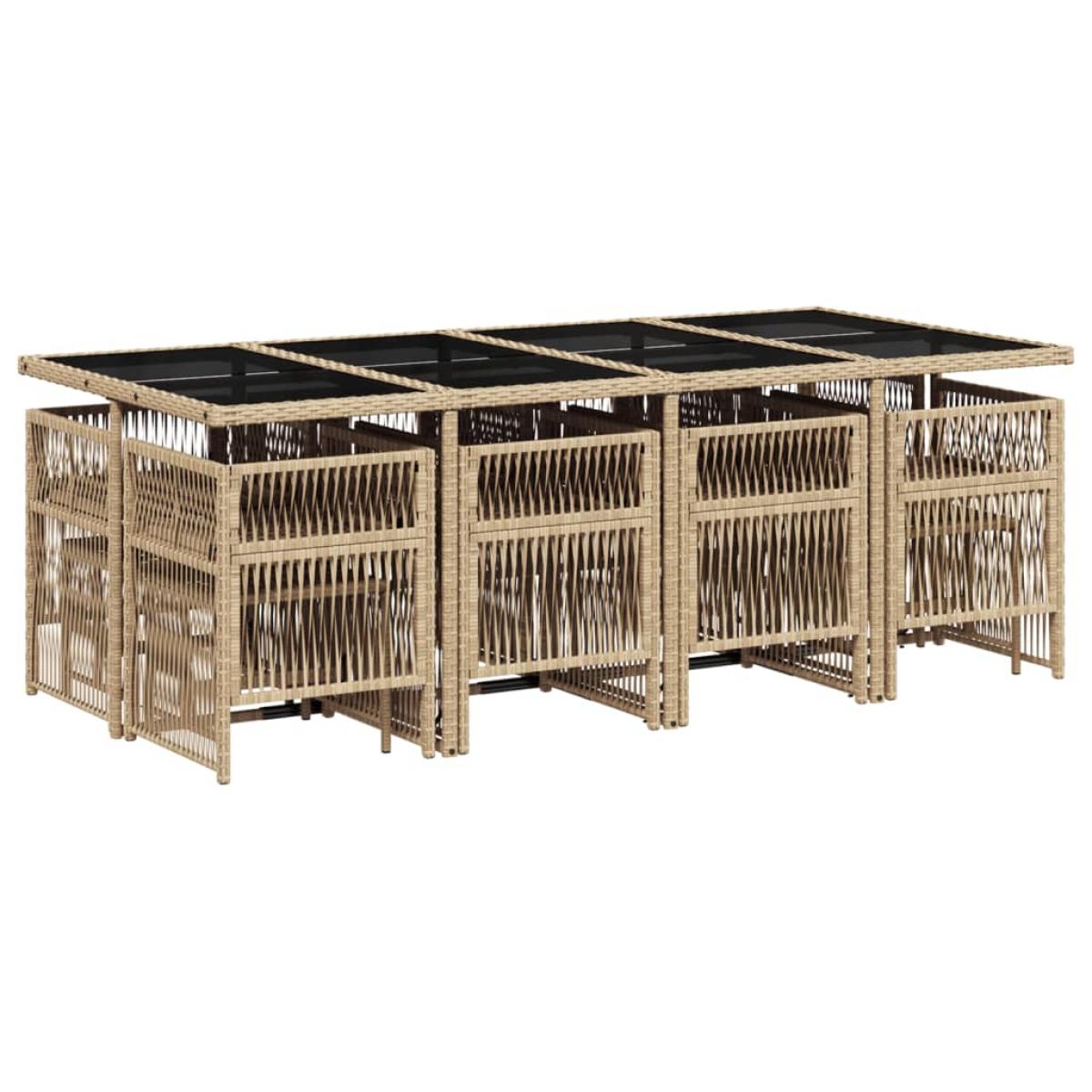 Set comedor de jardín con cojines 13 pzas ratán sintético beige