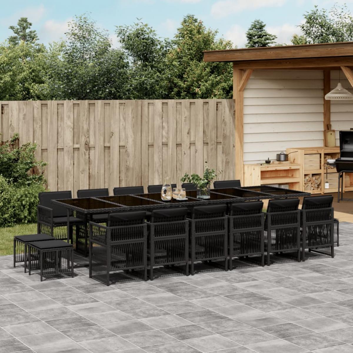 Set de muebles jardín 17 pzas con cojines ratán sintético negro