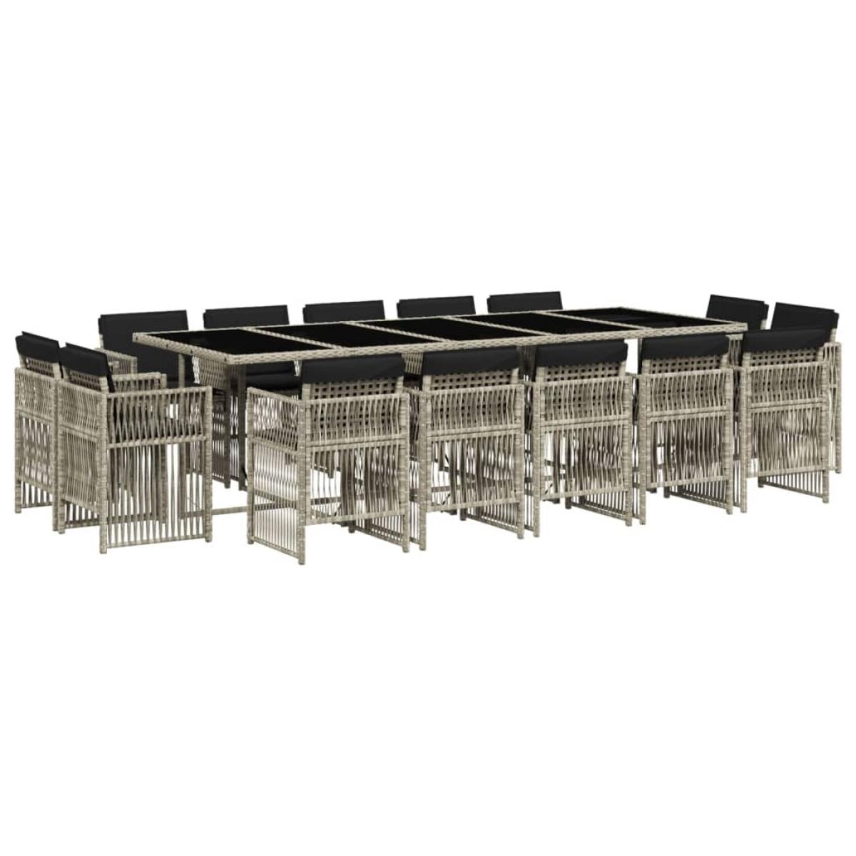 Set comedor jardín y cojines 15 pzas ratán sintético gris claro