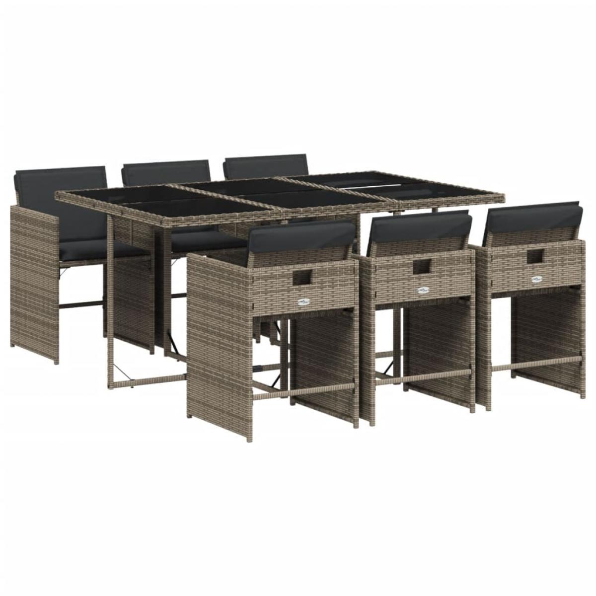 Set comedor jardín 7 pzas y cojines ratán sintético gris