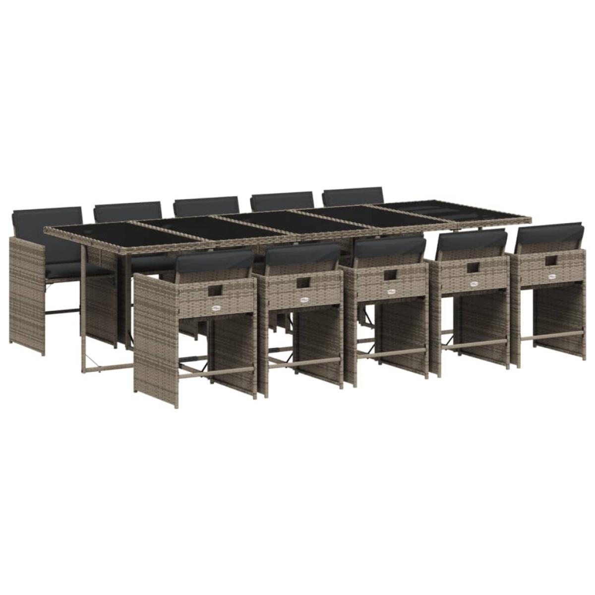 Set de comedor de jardín 11 pzas y cojines ratán sintético gris