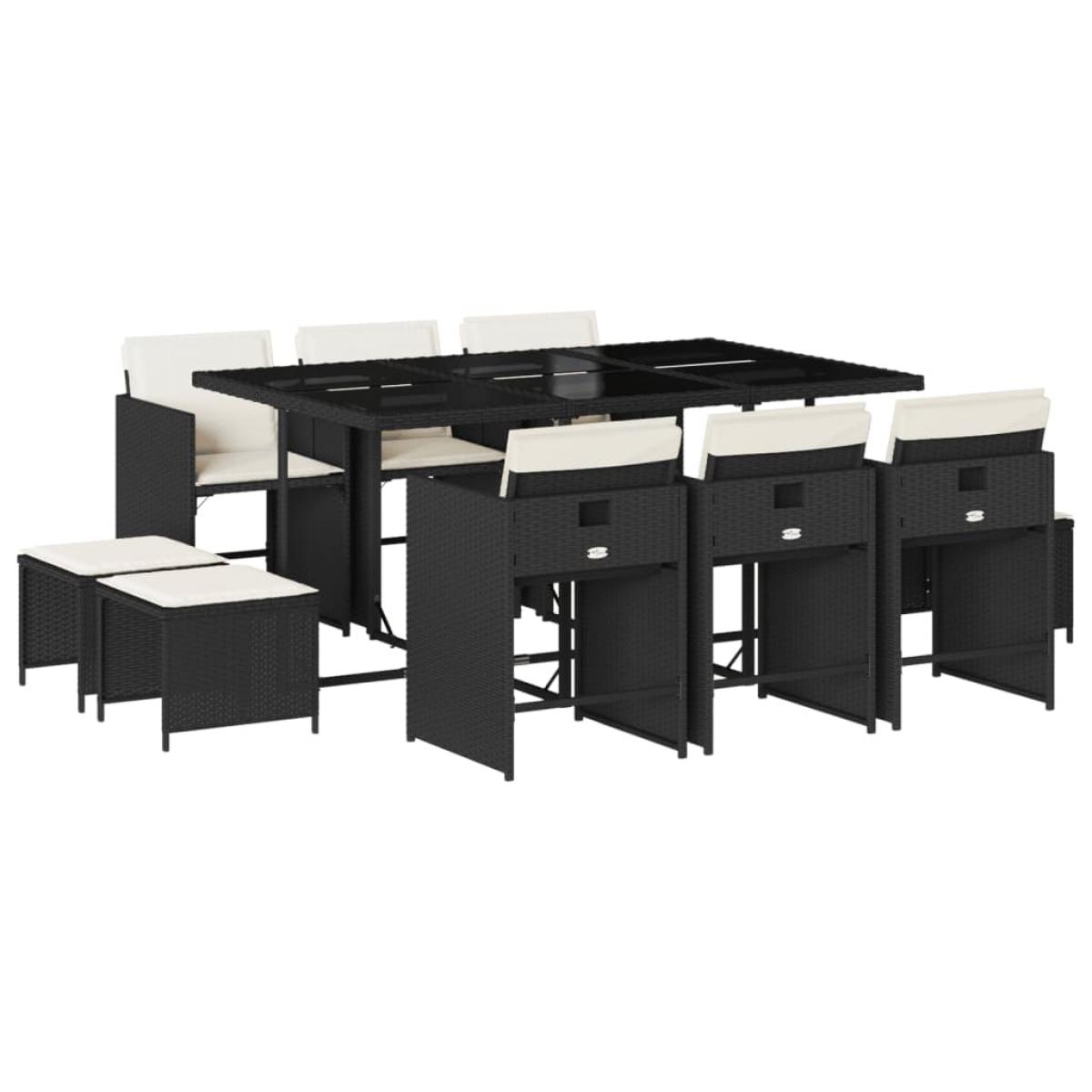 Set de comedor jardín 11 pzas con cojines ratán sintético negro