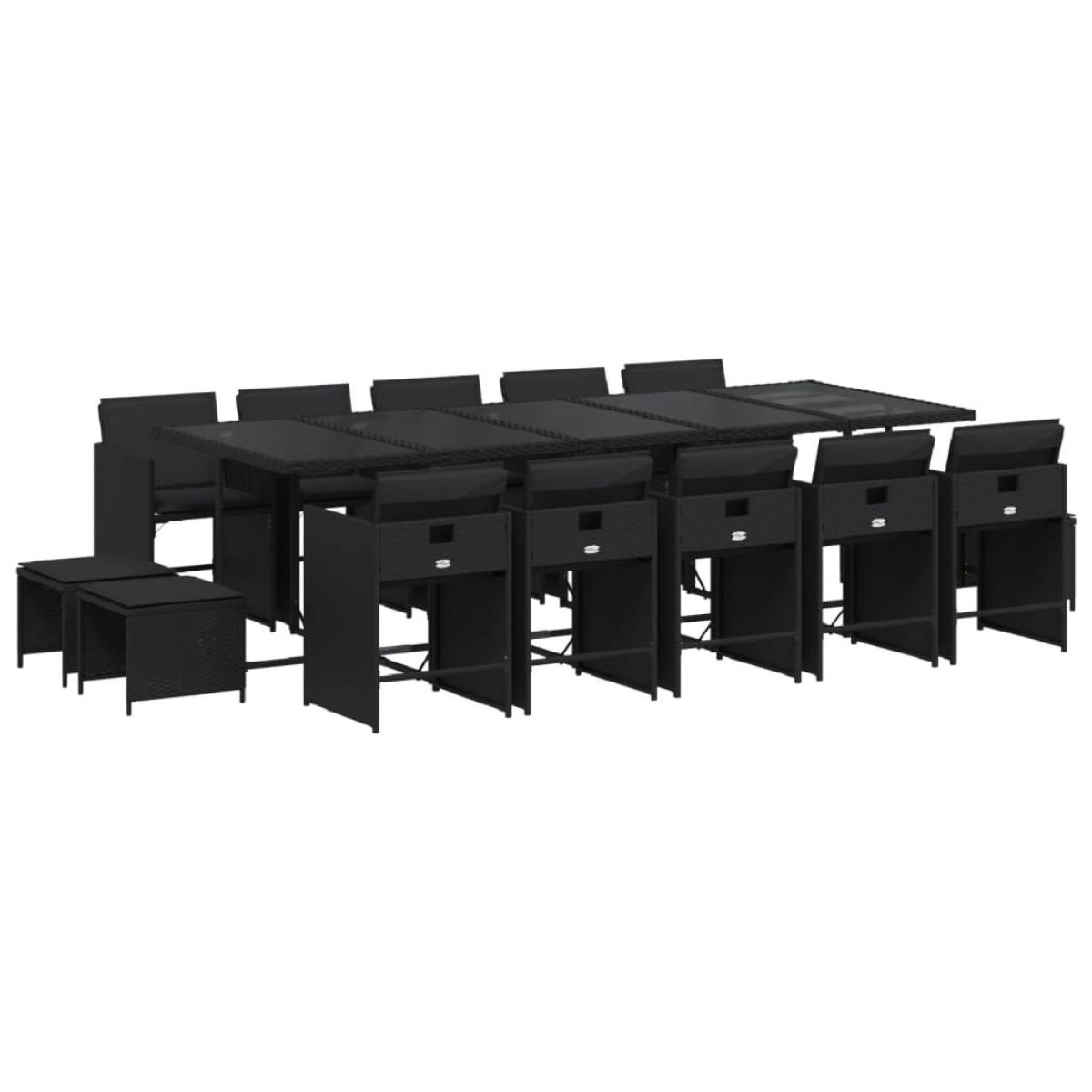 Set comedor de jardín con cojines 15 pzas ratán sintético negro