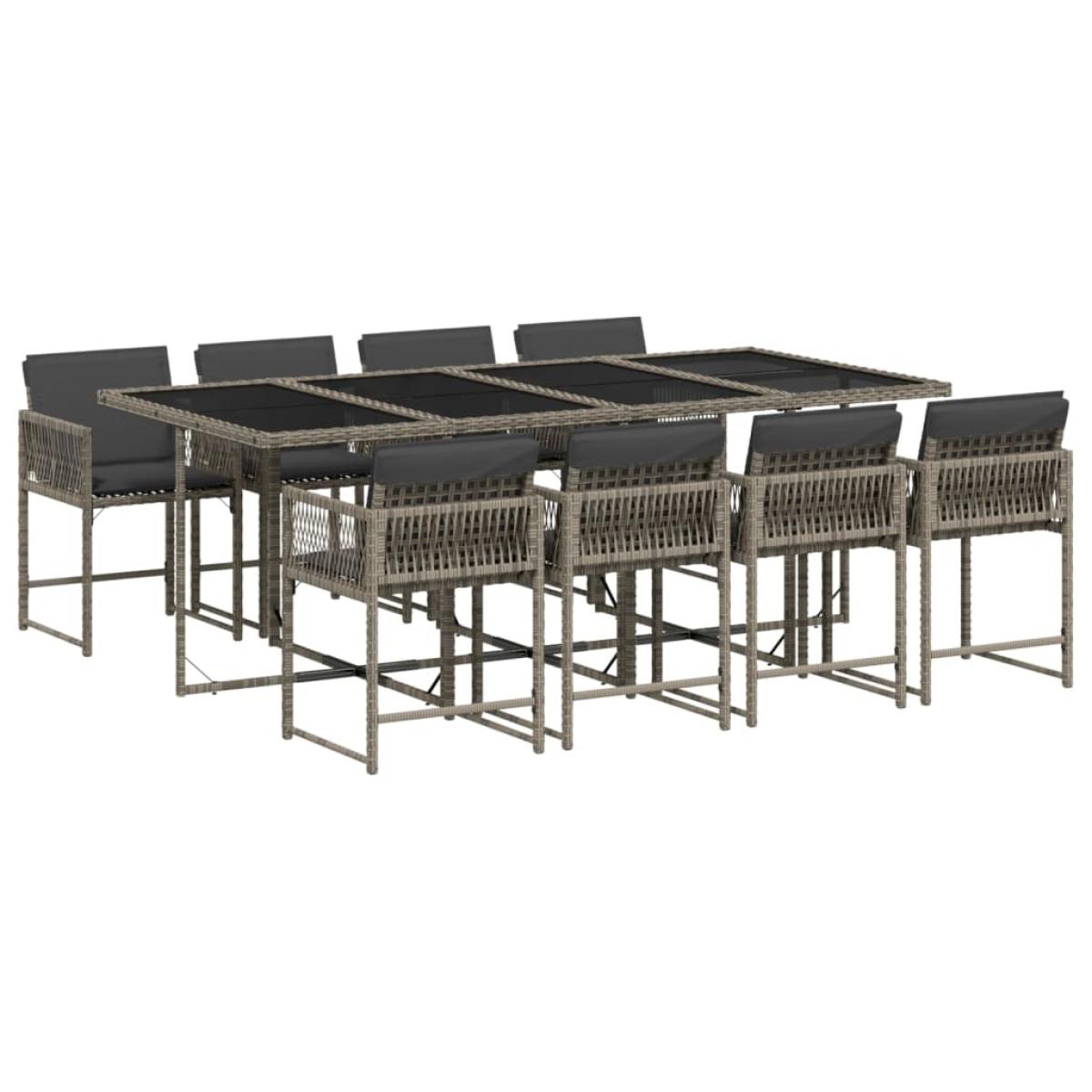 Set comedor jardín 9 pzas y cojines ratán sintético gris