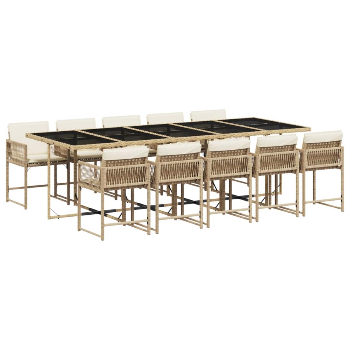 Set comedor de jardín 11 pzas con cojines ratán sintético beige