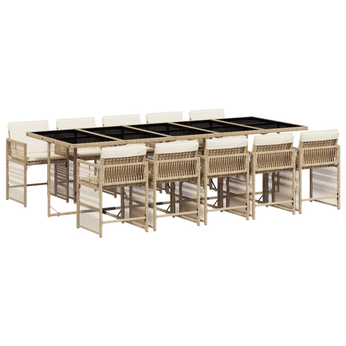 Set comedor de jardín 11 pzas con cojines ratán sintético beige