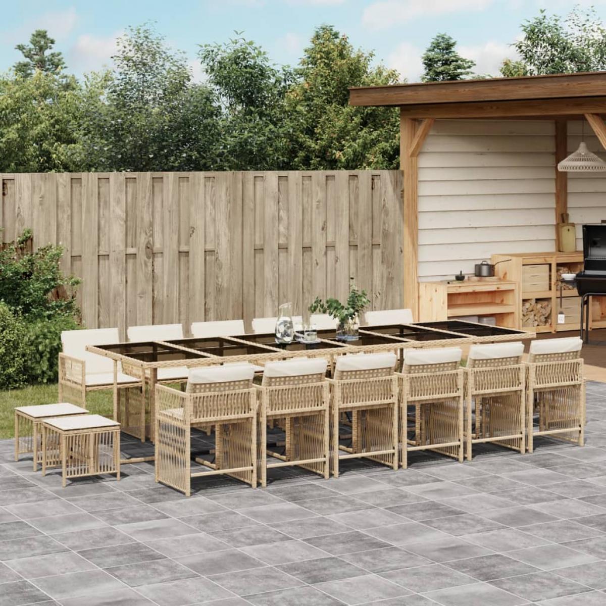 Set comedor de jardín 17 pzas con cojines ratán sintético beige