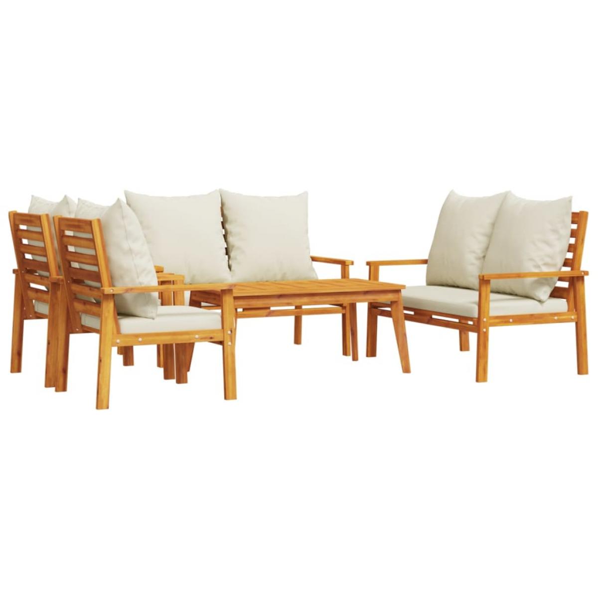 Juego de muebles jardín 5 pzas con cojines madera maciza acacia