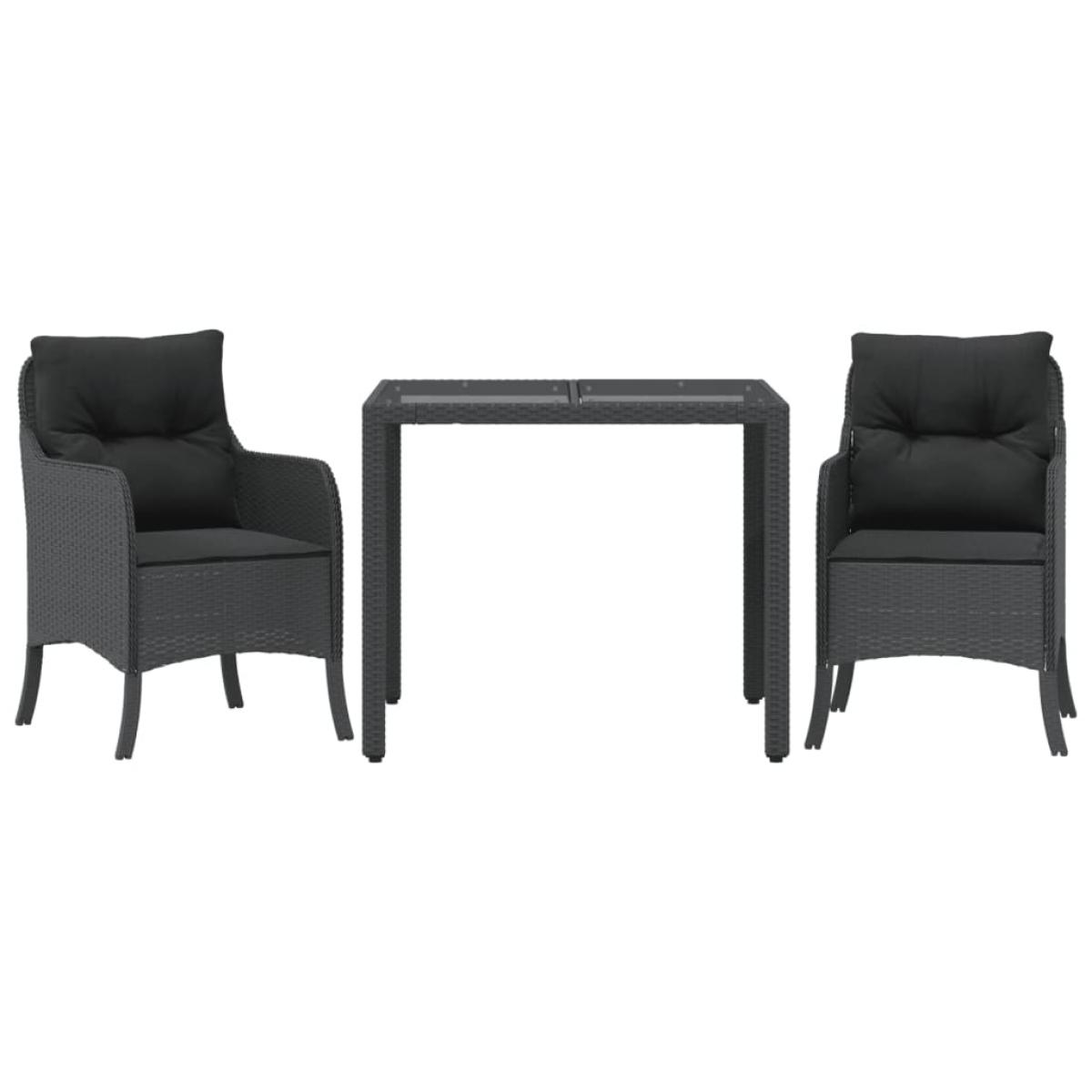 Set comedor de jardín 3 pzas con cojines ratán sintético negro
