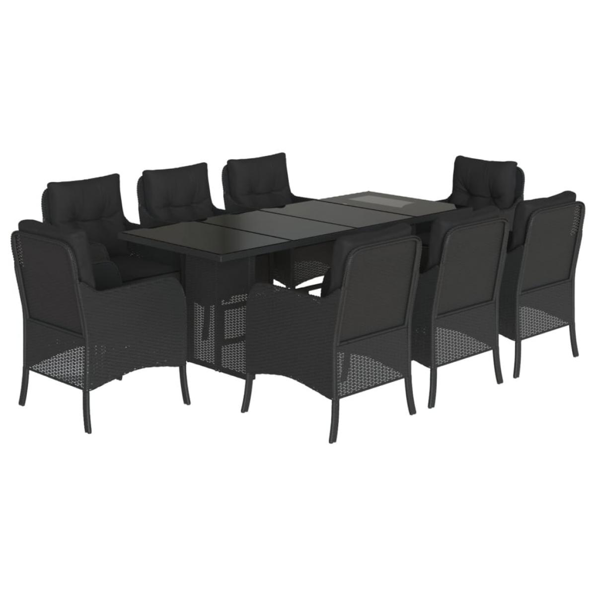 Set de comedor de jardín 9 pzas y cojines ratán sintético negro