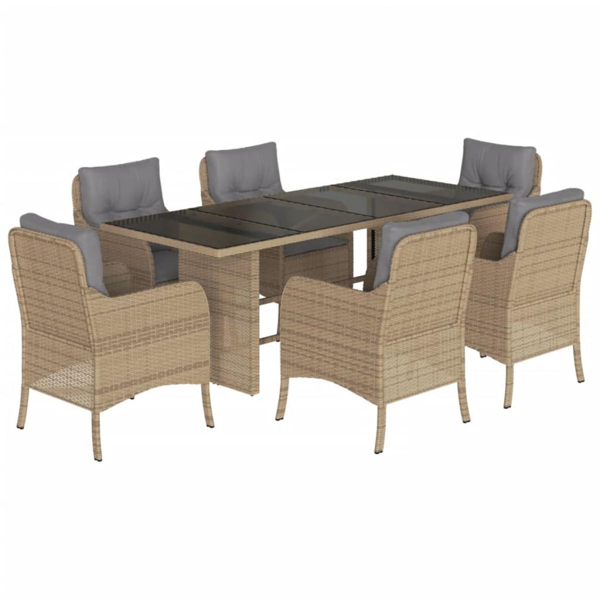 Set comedor de jardín 7 pzas con cojines ratán sintético beige