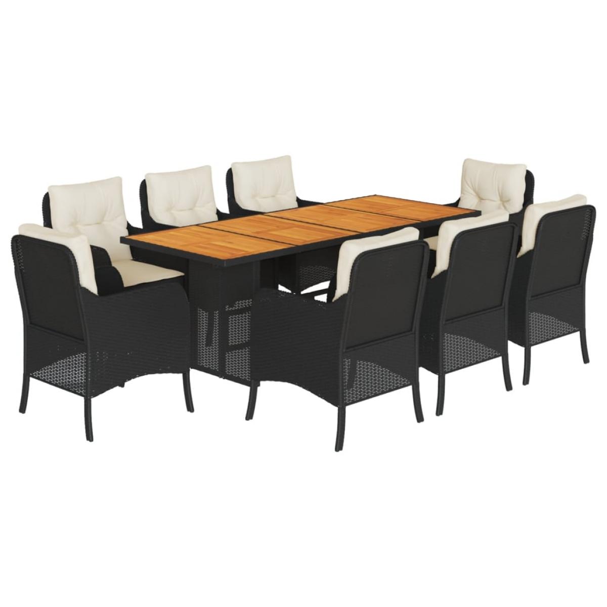 Set de comedor de jardín 9 pzas y cojines ratán sintético negro