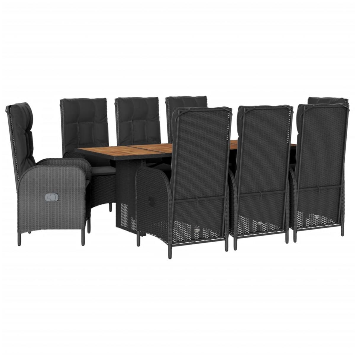 Set de comedor de jardín 9 pzas y cojines ratán sintético negro