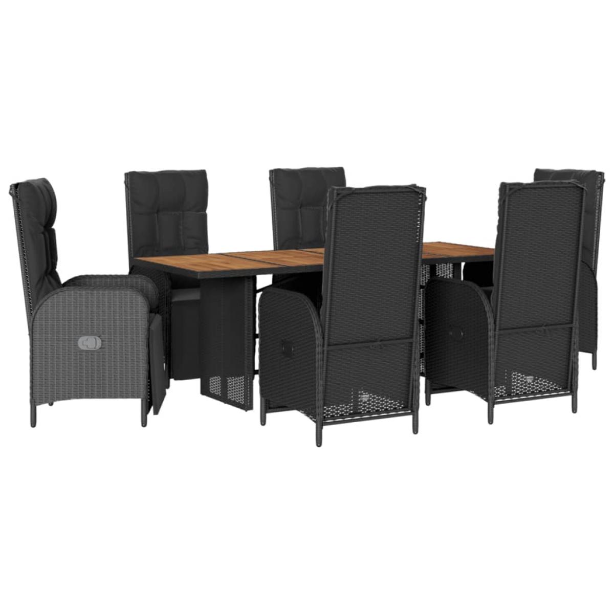 Set de comedor de jardín 7 pzas y cojines ratán sintético negro