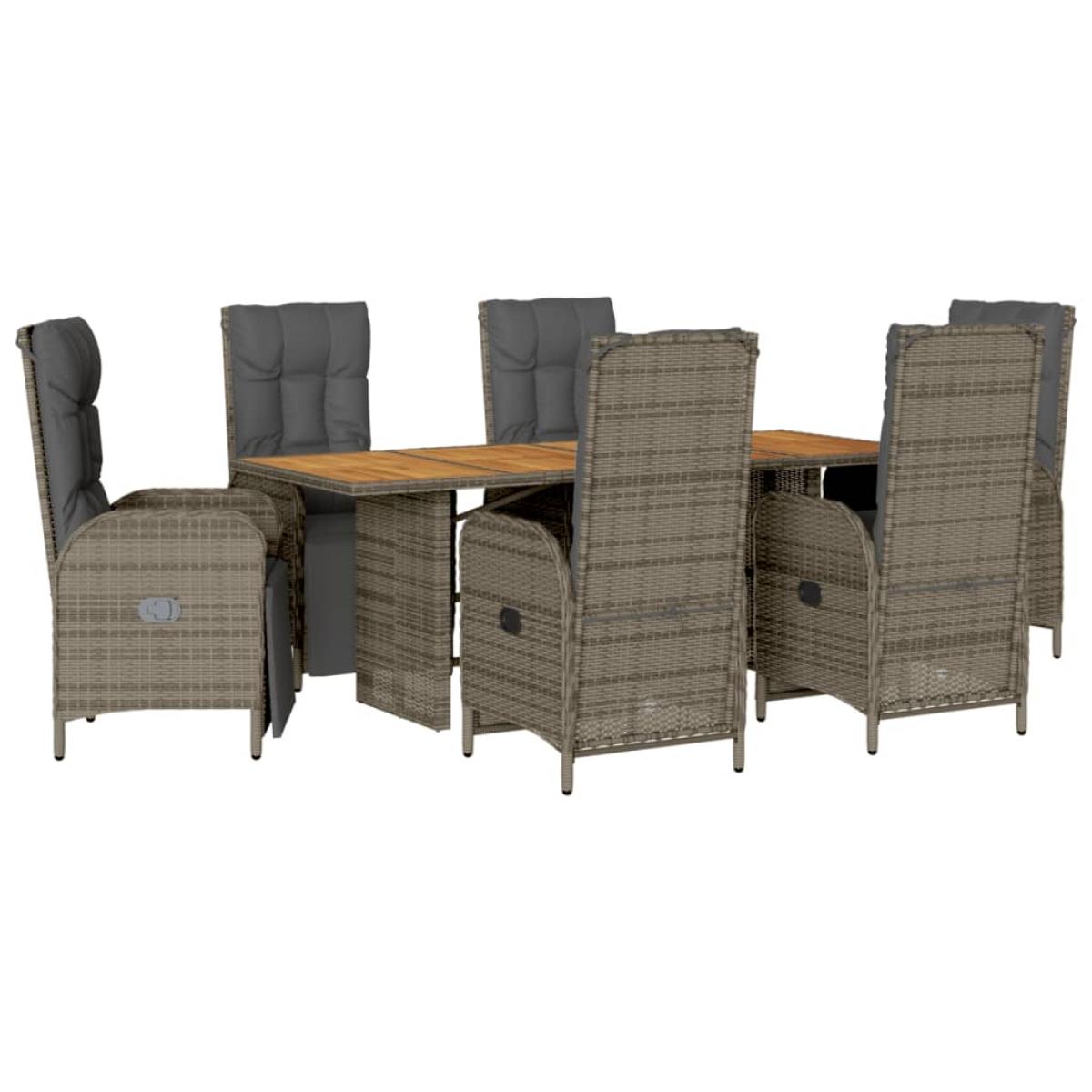 Set comedor jardín 7 pzas y cojines ratán sintético gris
