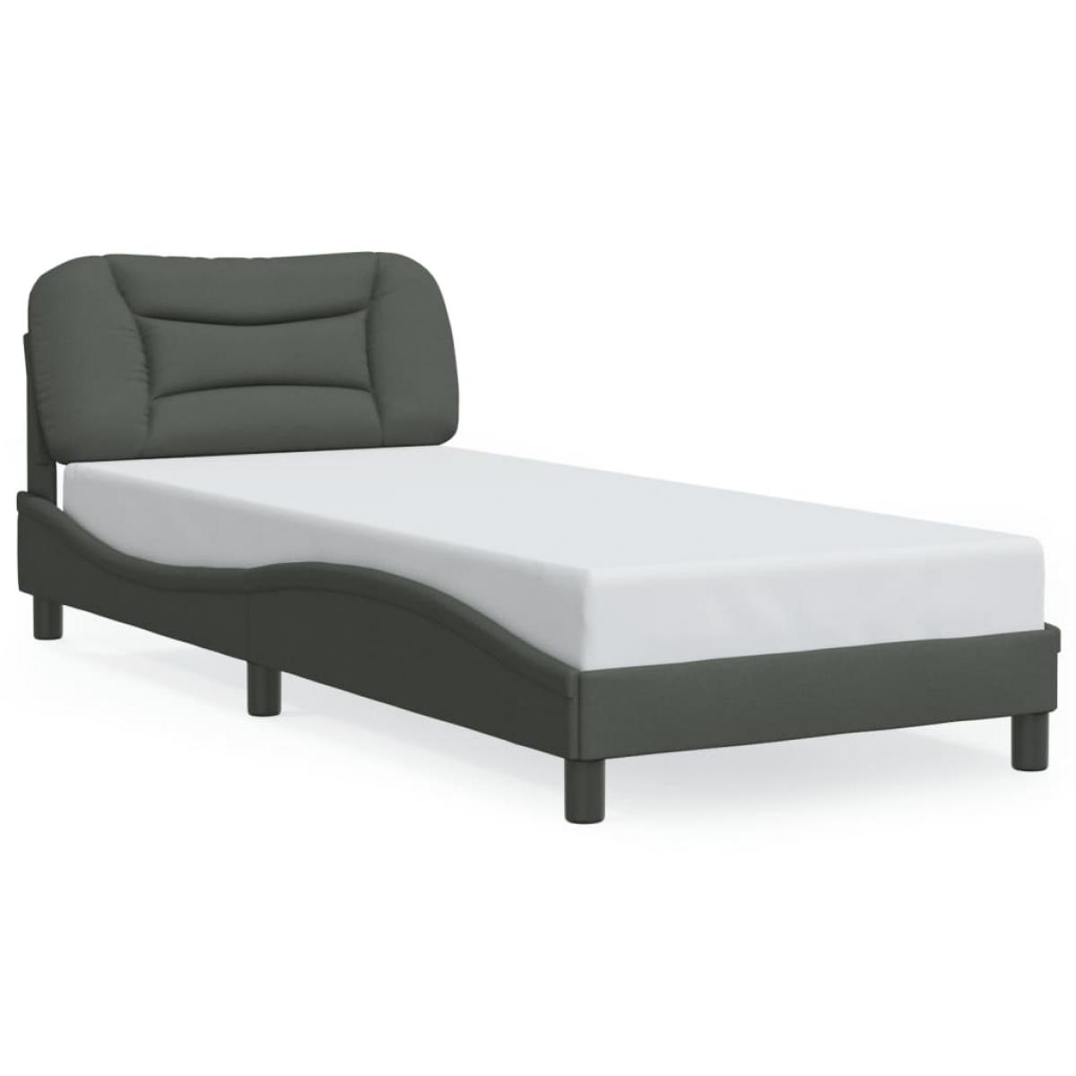 Estructura de cama con luces LED tela gris oscuro 90x190 cm