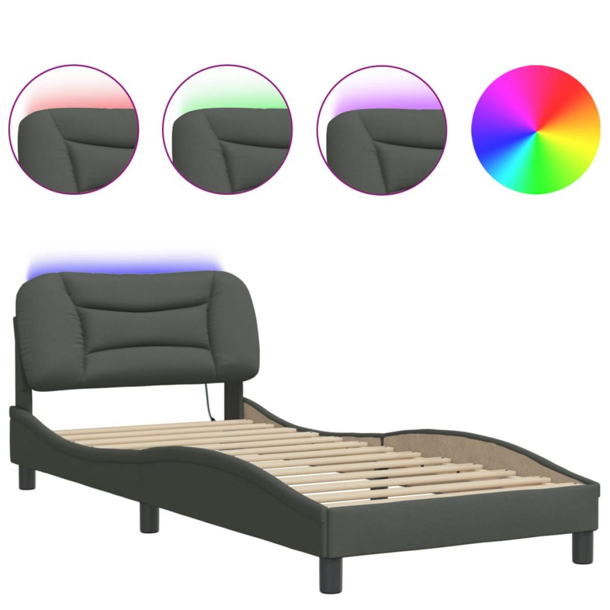 Estructura de cama con luces LED tela gris oscuro 90x190 cm