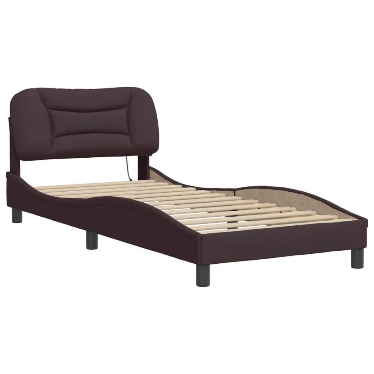 Estructura de cama con luces LED tela marrón oscuro 90x200 cm