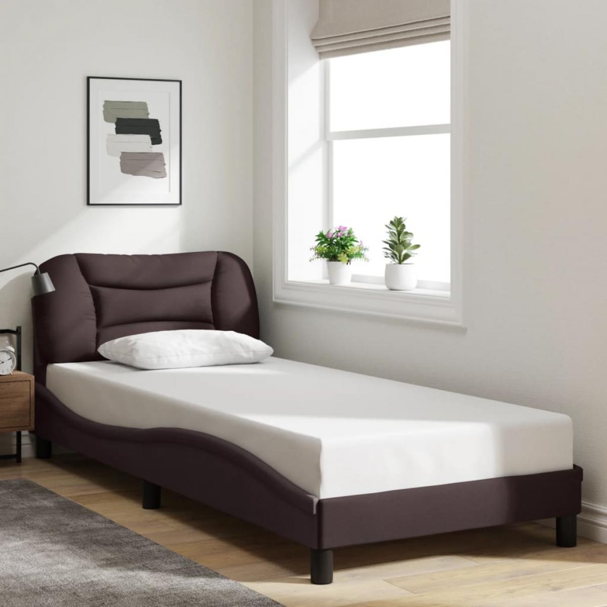 Estructura de cama con luces LED tela marrón oscuro 90x200 cm