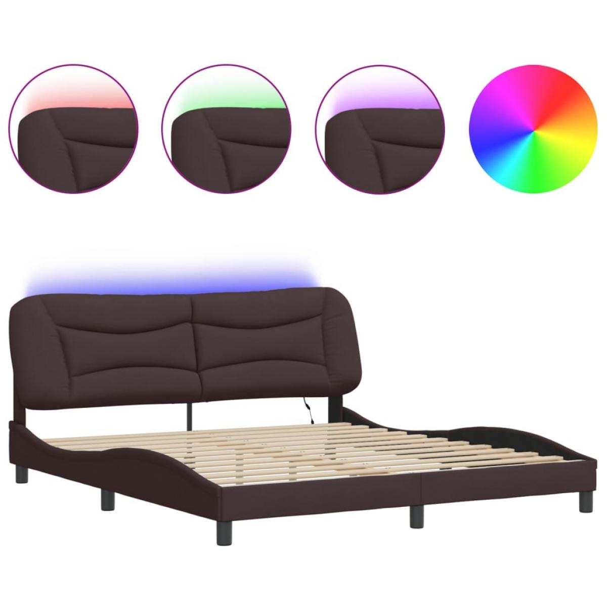 Estructura de cama con luces LED tela marrón oscuro 180x200 cm
