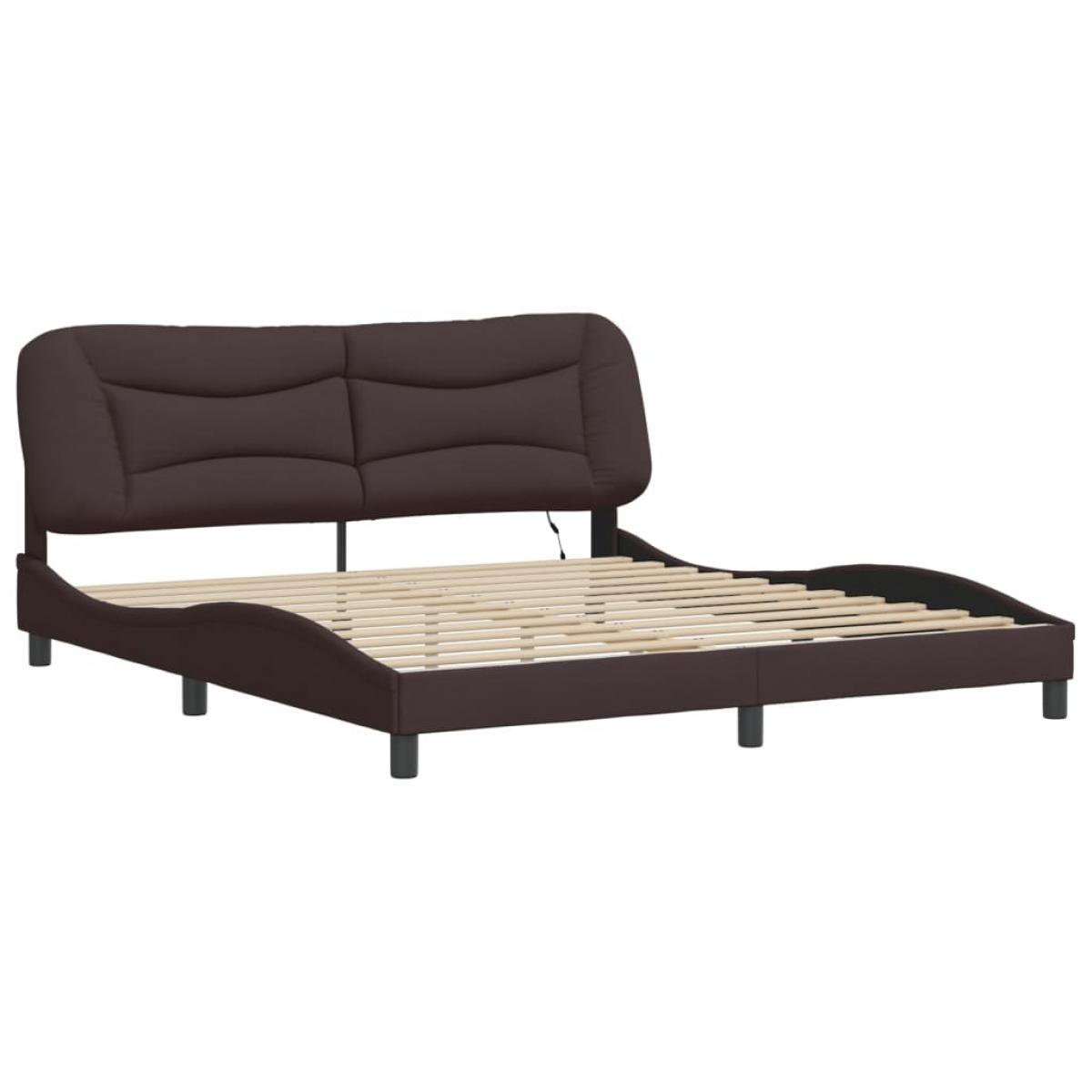 Estructura de cama con luces LED tela marrón oscuro 180x200 cm