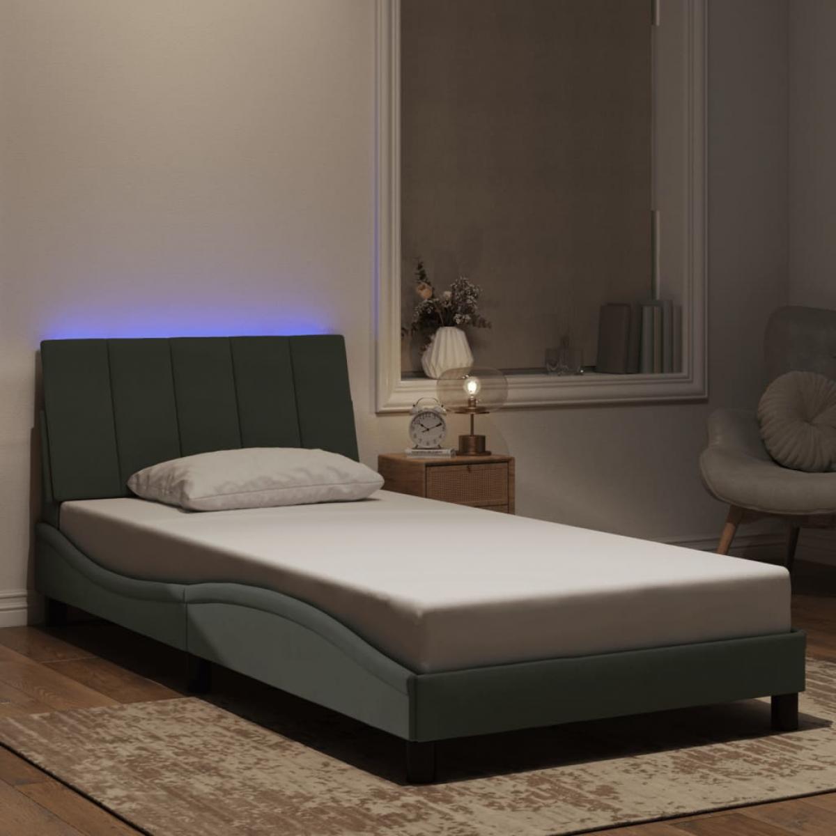 Estructura cama con luces LED terciopelo gris claro 100x200 cm