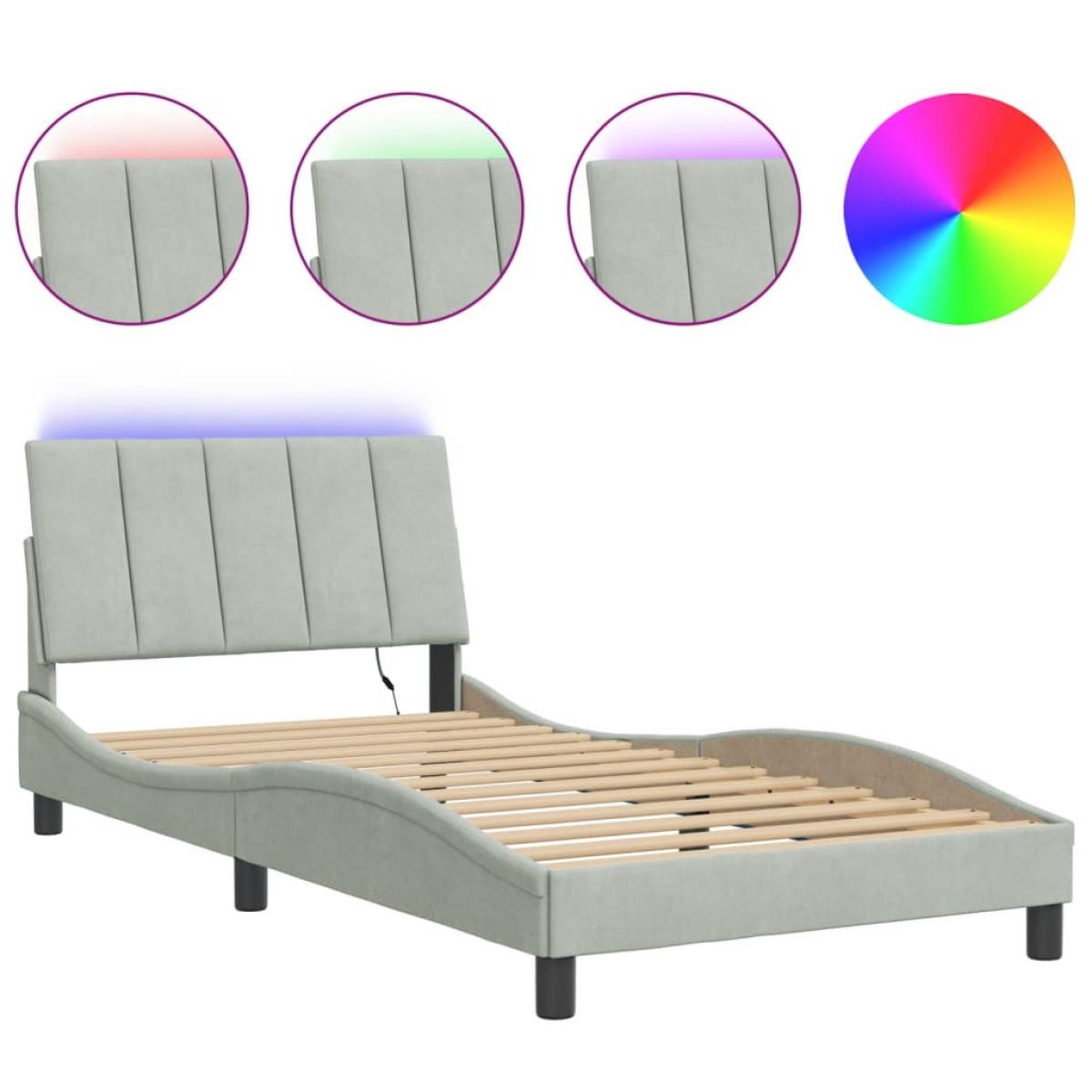 Estructura cama con luces LED terciopelo gris claro 100x200 cm