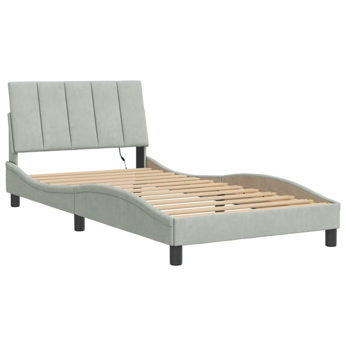 Estructura cama con luces LED terciopelo gris claro 100x200 cm
