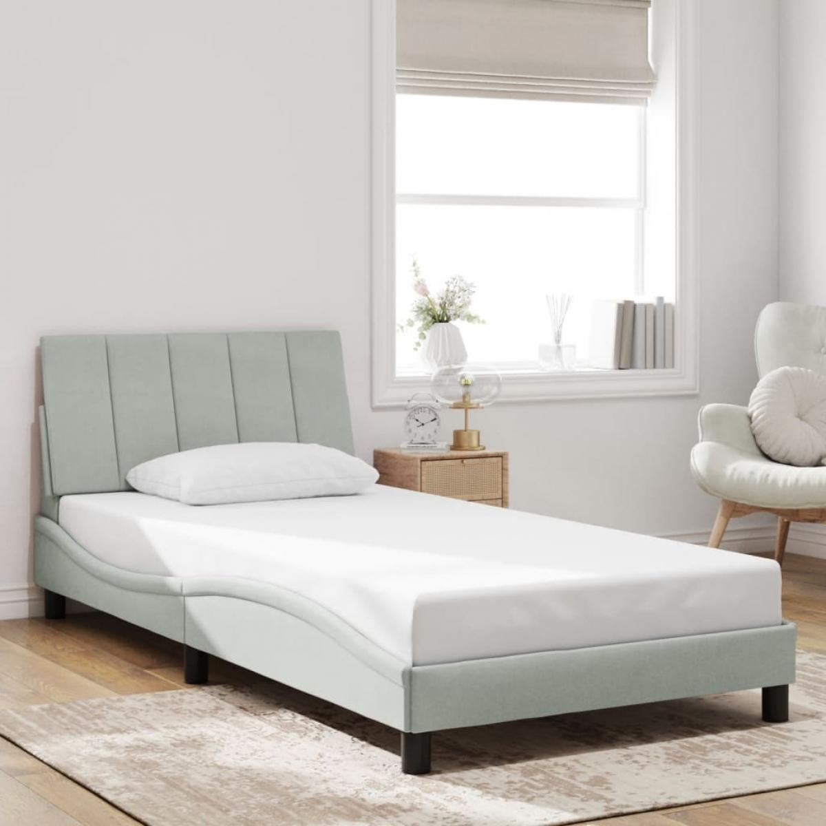 Estructura cama con luces LED terciopelo gris claro 100x200 cm