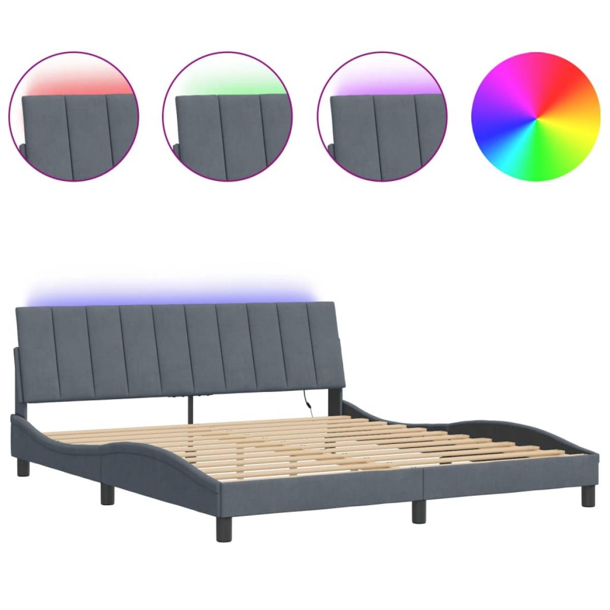 Estructura cama con luces LED terciopelo gris oscuro 180x200 cm