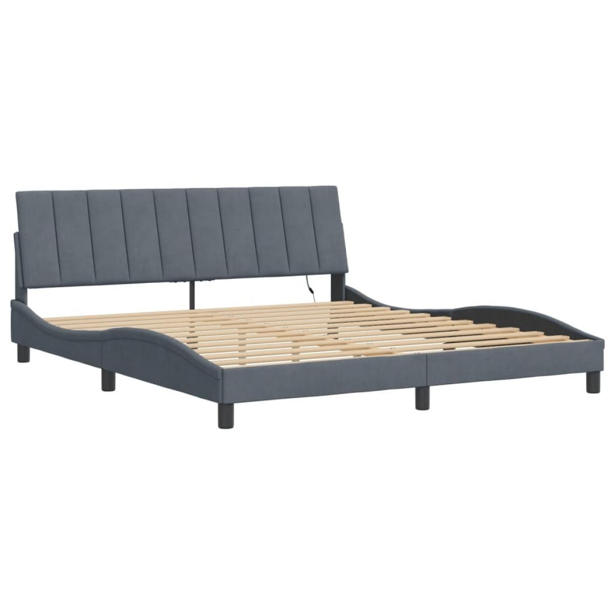 Estructura cama con luces LED terciopelo gris oscuro 180x200 cm
