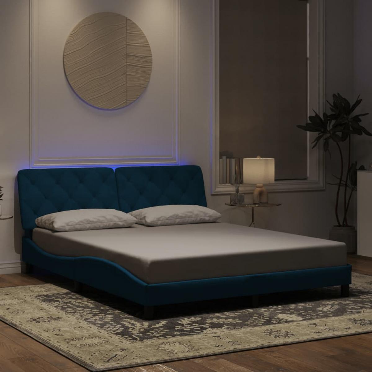 Estructura de cama con luces LED terciopelo azul 160x200 cm