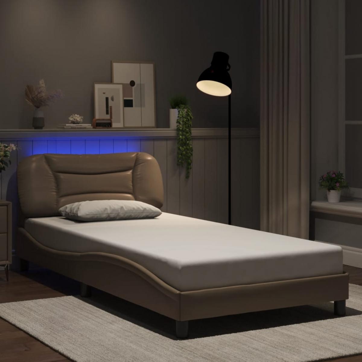 Estructura de cama con LED cuero sintético capuchino 100x200 cm