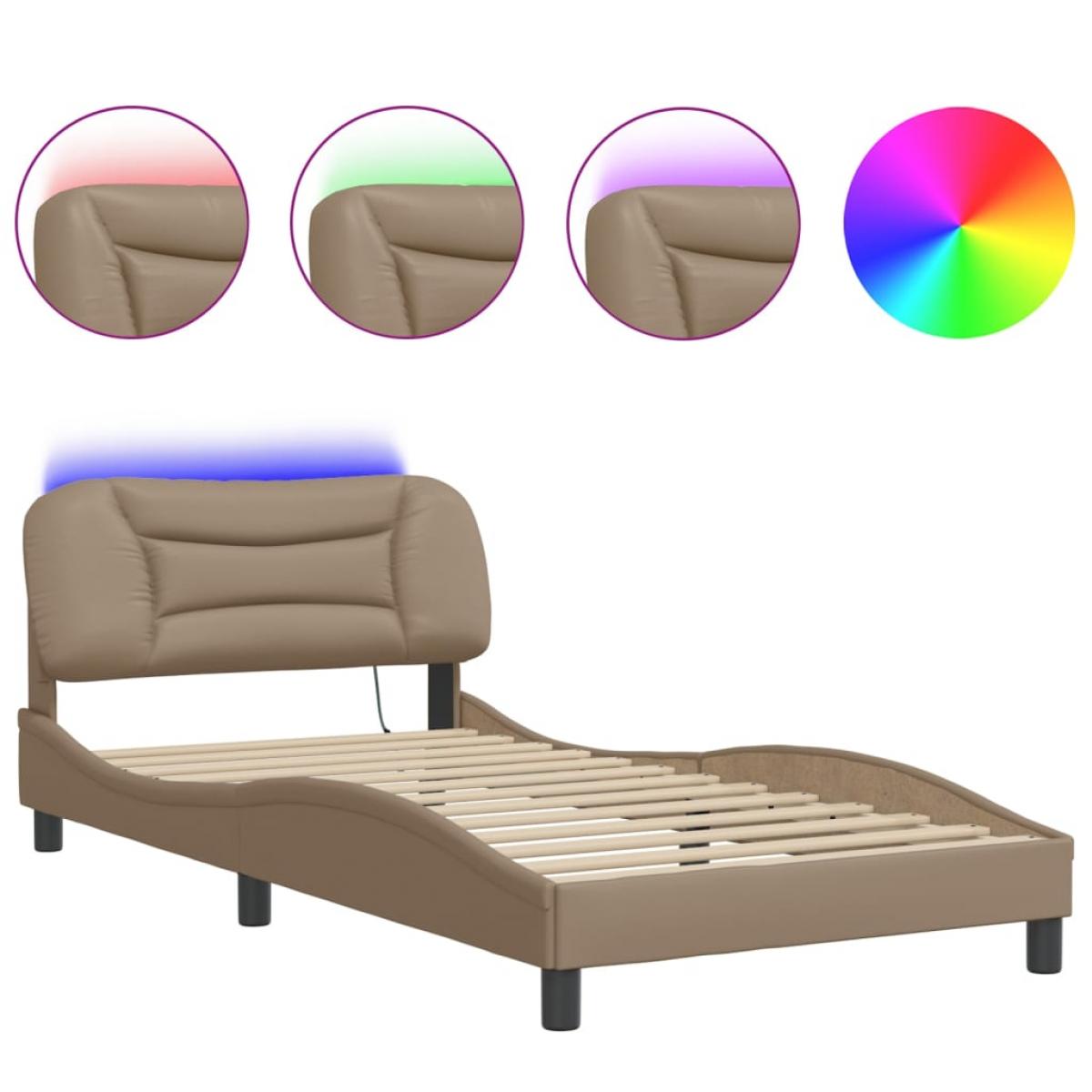 Estructura de cama con LED cuero sintético capuchino 100x200 cm