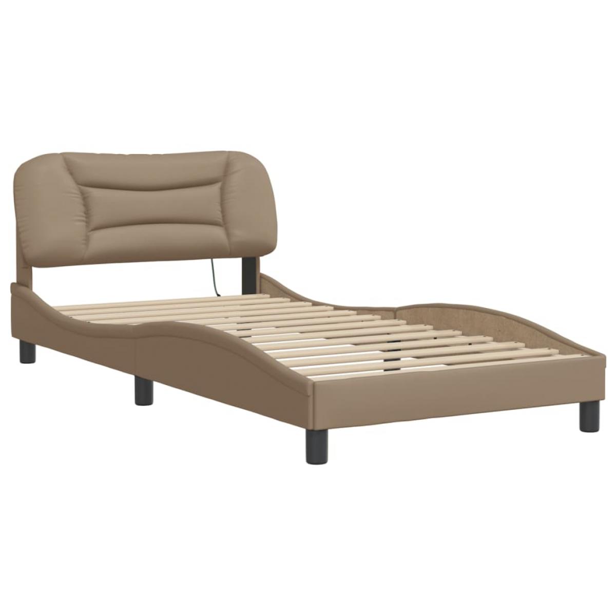 Estructura de cama con LED cuero sintético capuchino 100x200 cm