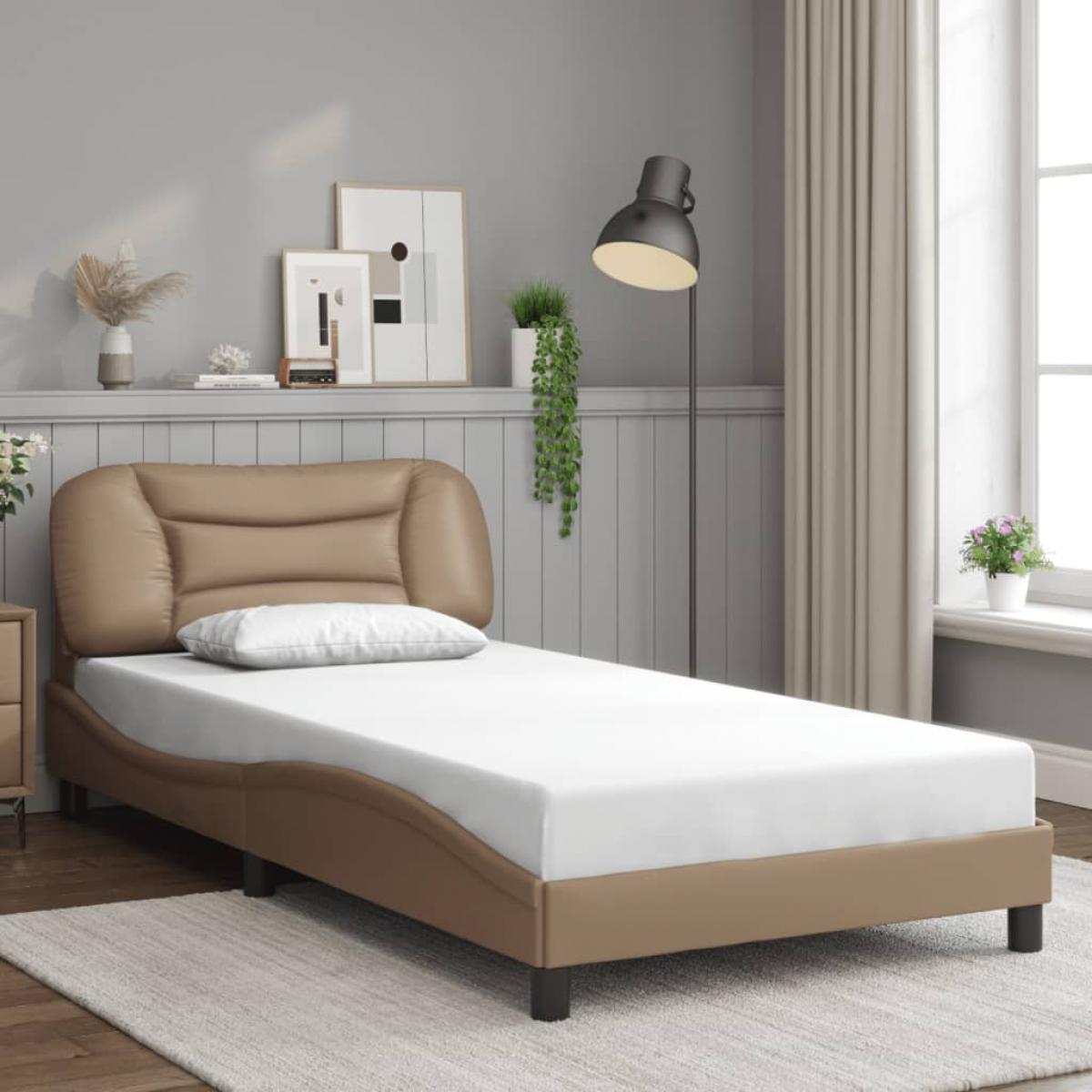 Estructura de cama con LED cuero sintético capuchino 100x200 cm