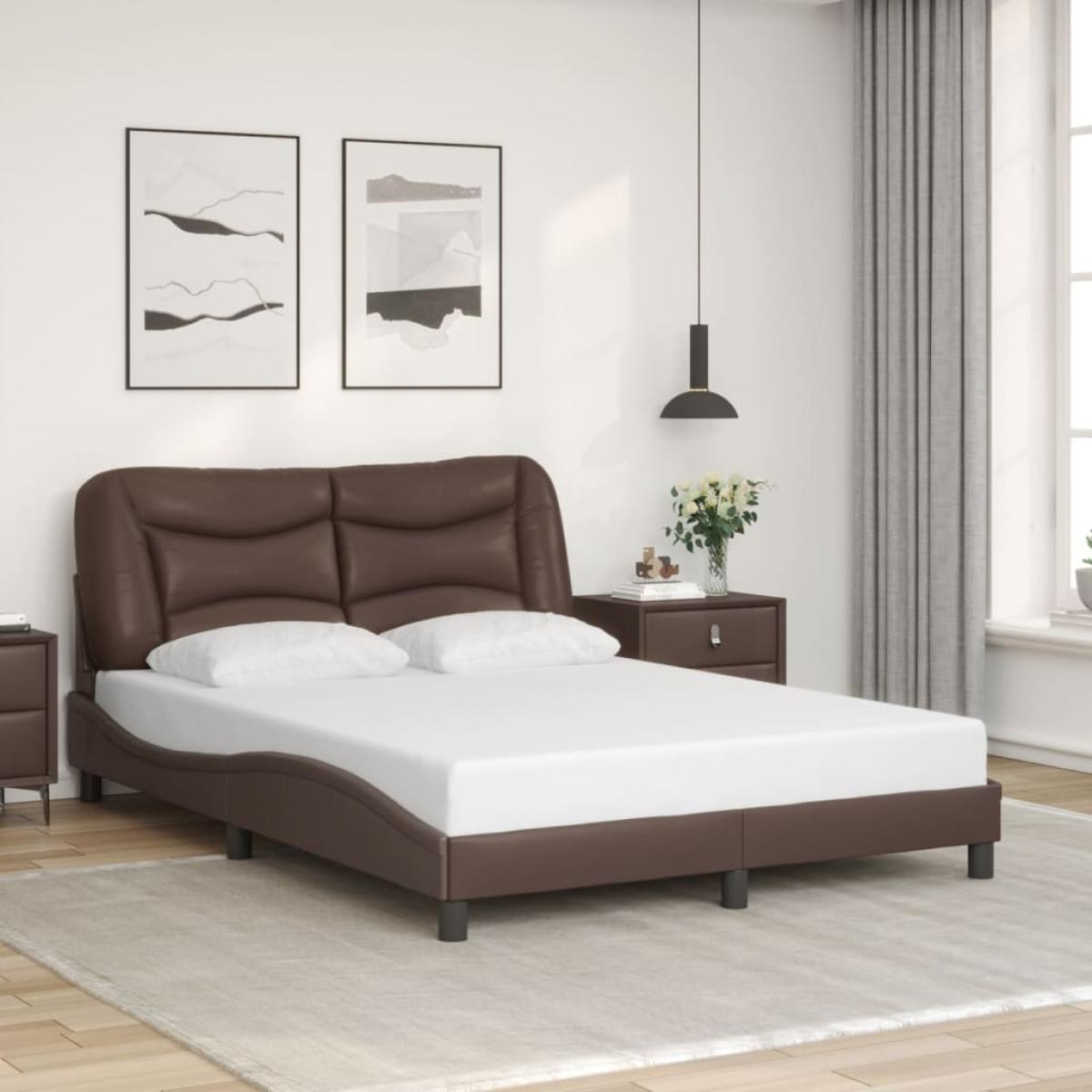 Estructura cama con luces LED cuero sintético marrón 140x190 cm