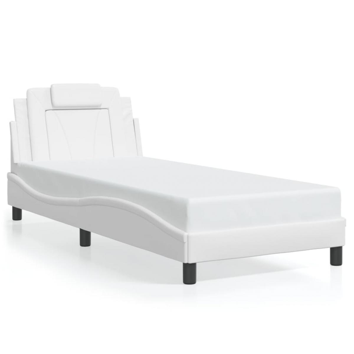 Estructura cama con luces LED cuero sintético blanco 90x200 cm