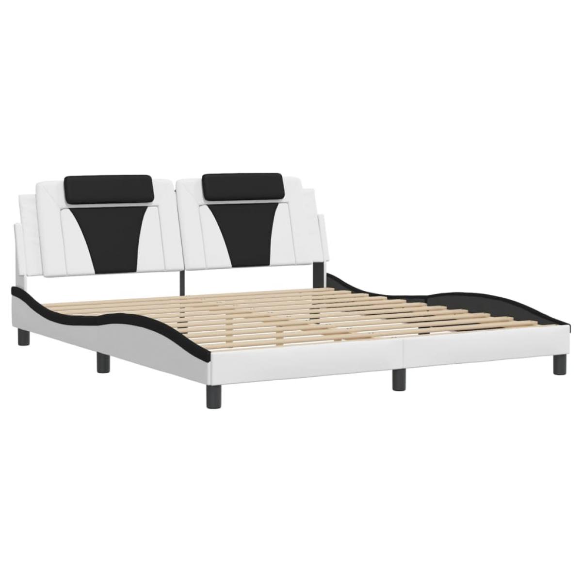 Estructura cama con luces LED cuero PE blanco negro 180x200 cm