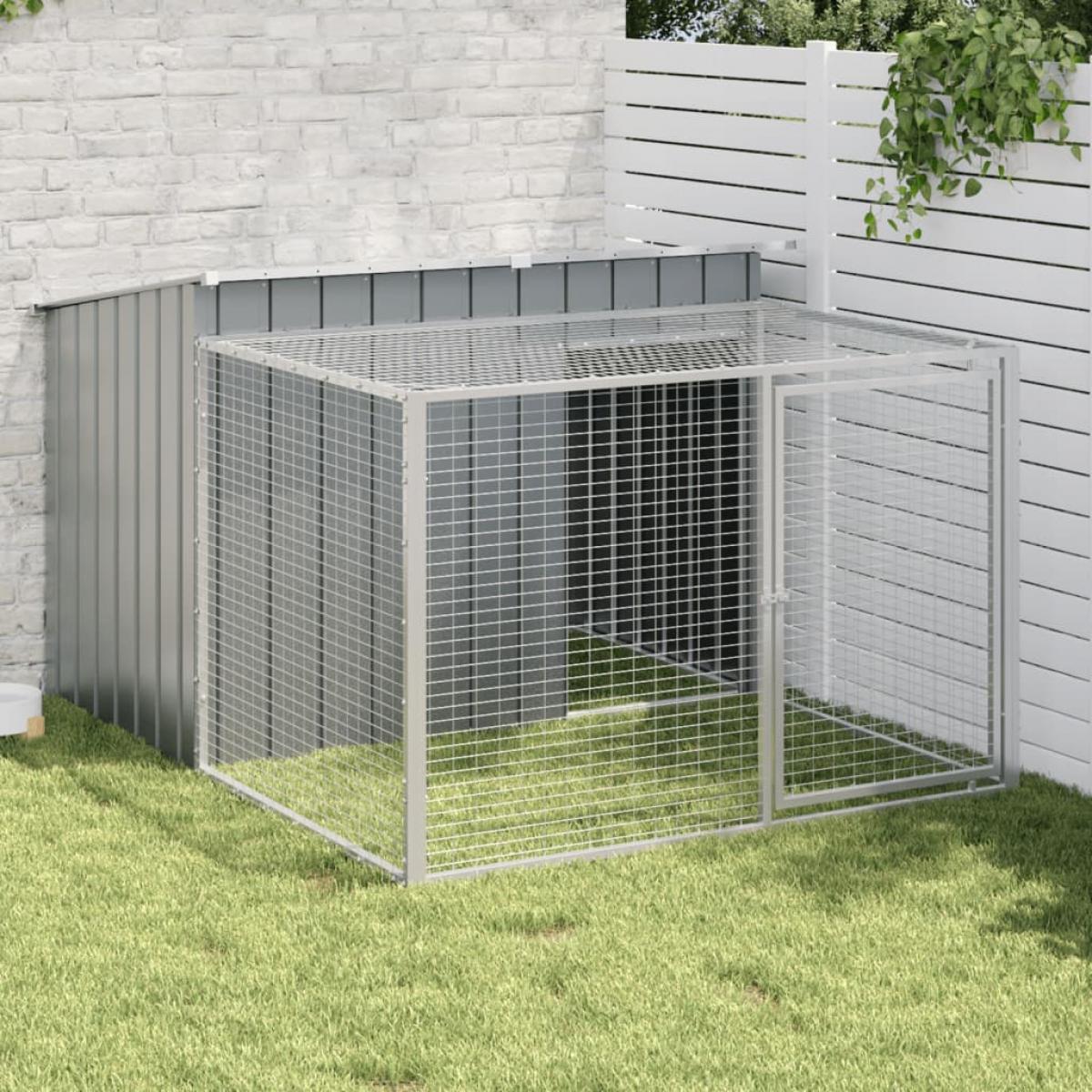 Caseta perros con corral acero galvanizado gris 153x194x110 cm