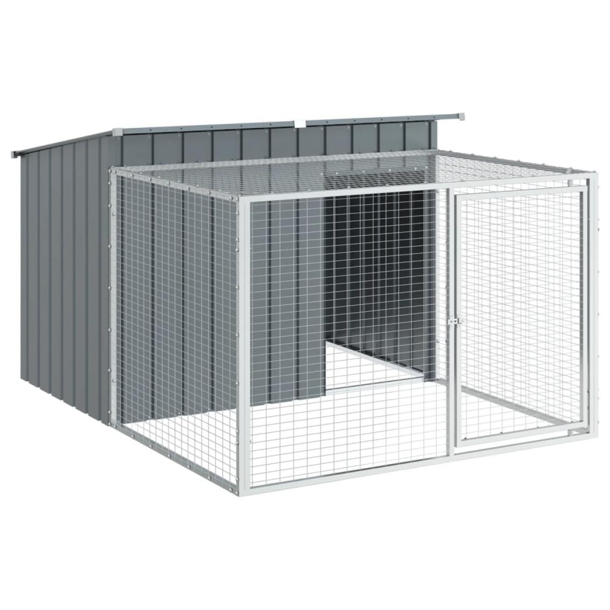 Caseta perros con corral acero galvanizado gris 153x194x110 cm