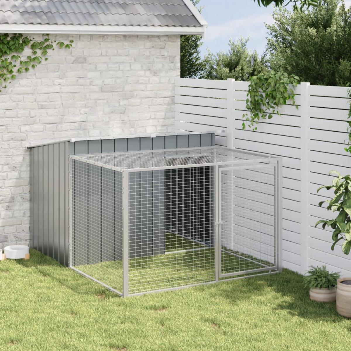 Caseta perros con corral acero galvanizado gris 153x194x110 cm