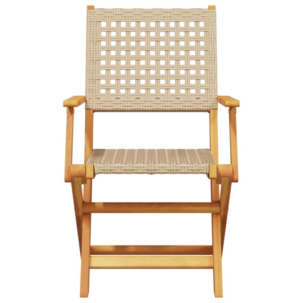 Sillas de jardín plegables 8 uds madera maciza y ratán PE beige