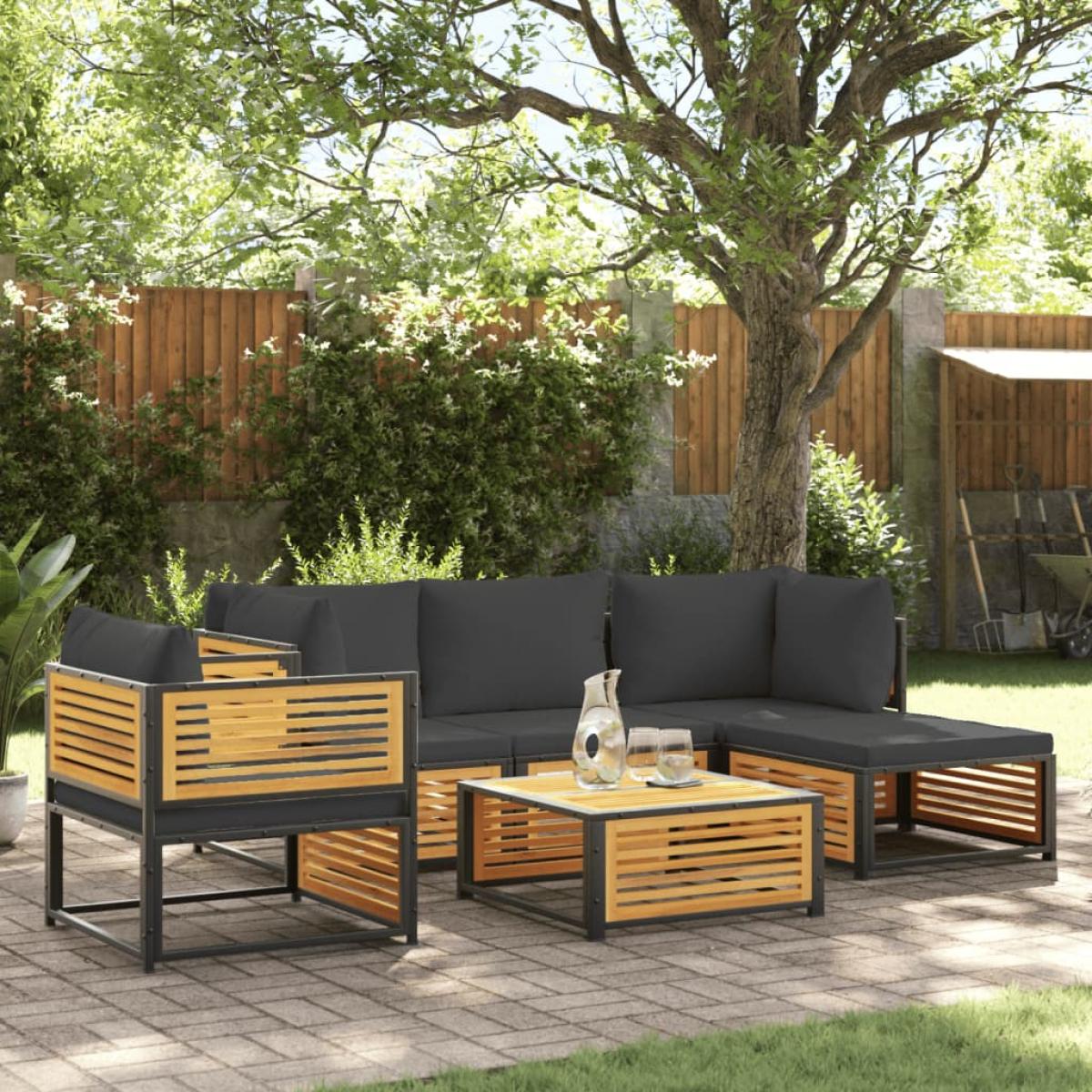 Set de sofás de jardín con cojines 6 pzas madera maciza acacia