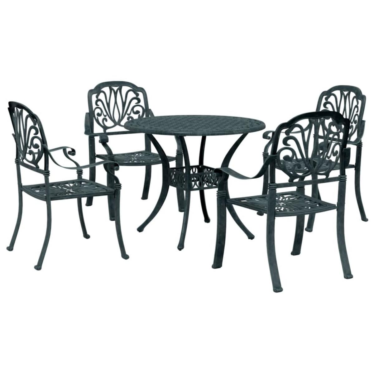 Juego de comedor de jardín 5 piezas aluminio fundido verde