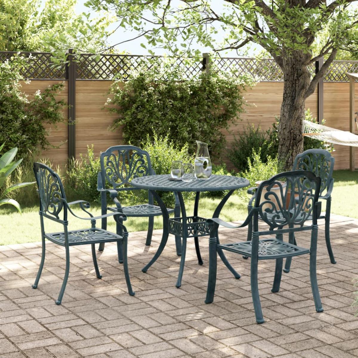 Juego de comedor de jardín 5 piezas aluminio fundido verde