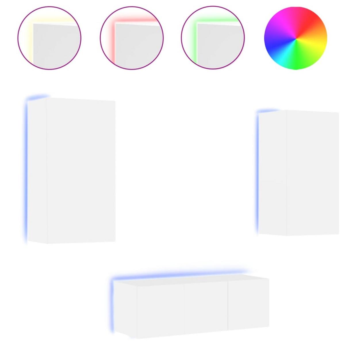 Muebles de TV de pared con LED 4 pzas madera ingeniería blanco