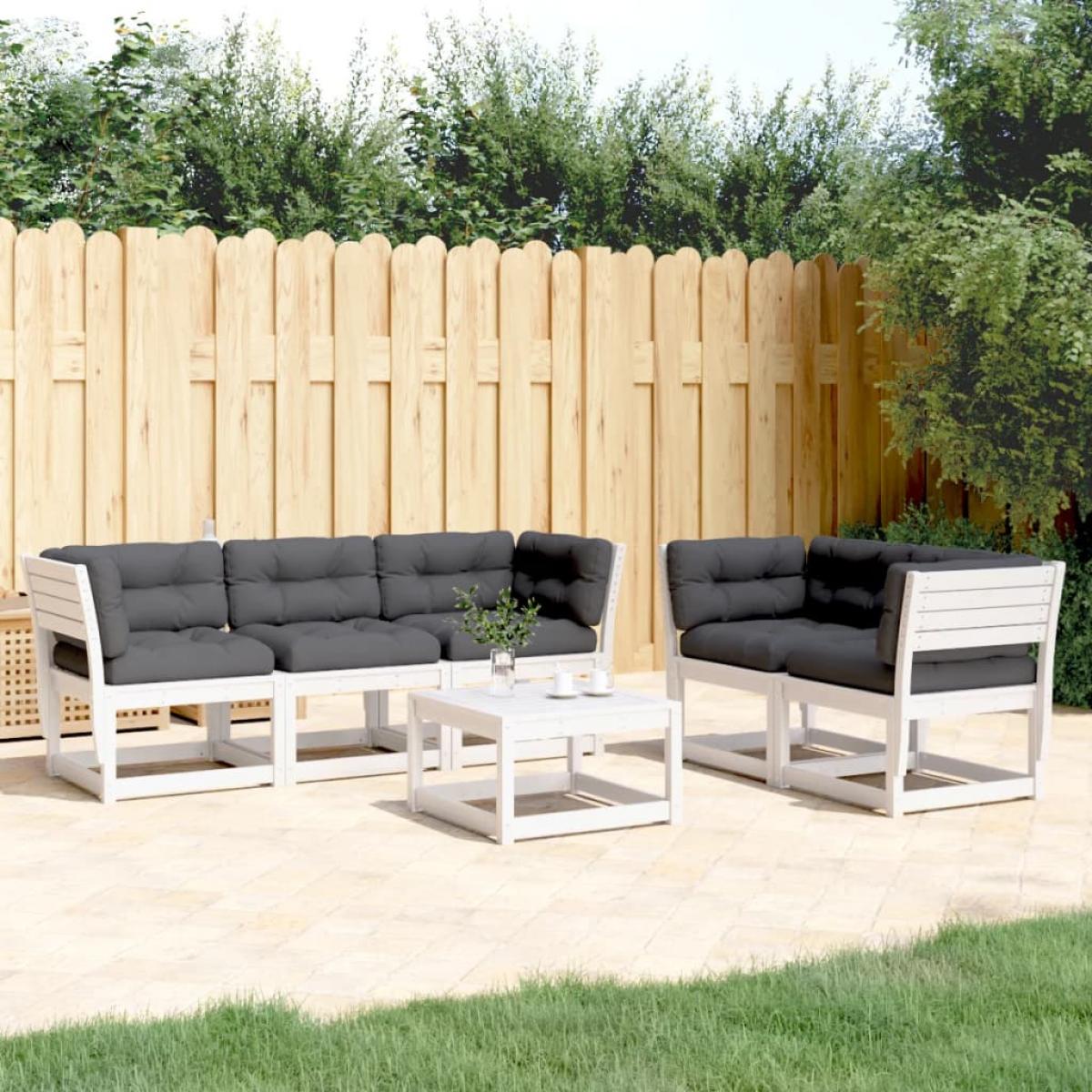 Set sofás jardín 5 pzas con cojines madera maciza pino blanco